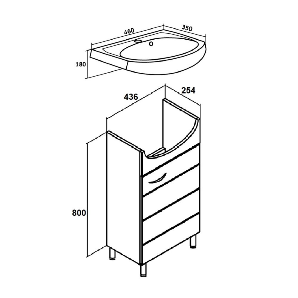 Тумба Runo Кипарис 45 под умывальник 00000000151 (Уют 45) (00000000880), артикул 00000000880