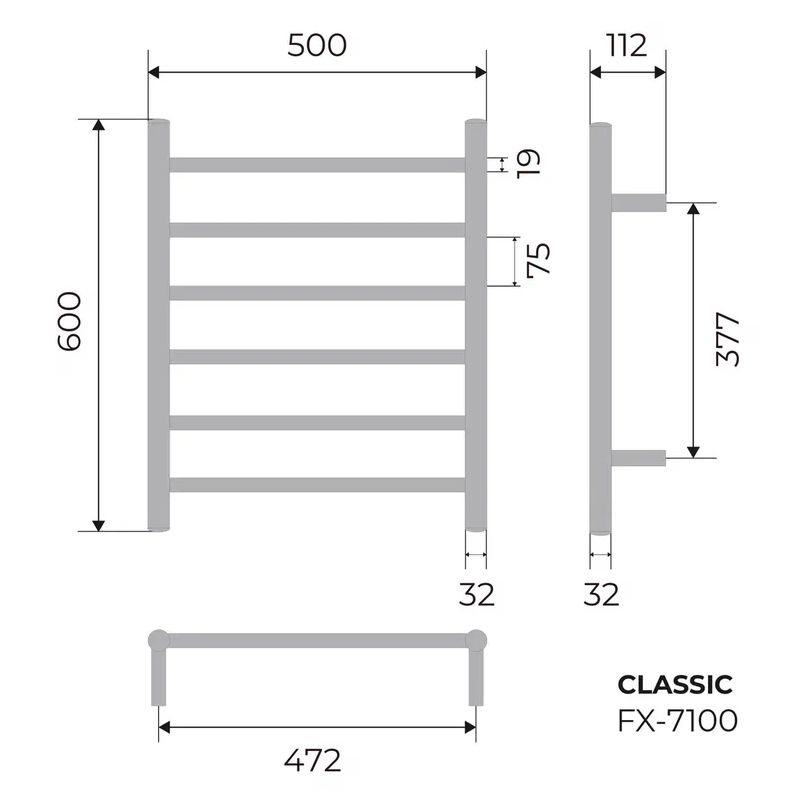 Полотенцесушитель электрический Fixsen CLASSIC 600х500 FX-7100, хром, артикул FX-7100
