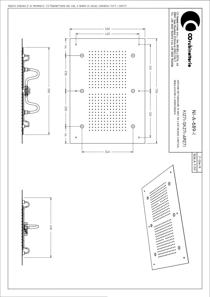 Graffio Skin, прямоугольная  душевая головка 70х50 см с 7 цветной LED подсветкой, 2 режима: дождь и 6 распылителей, цвет Ross-кожа