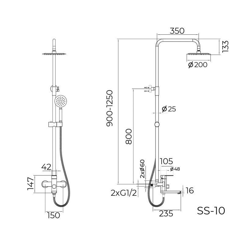 Душевая система Knotlor SS-10, сатин, артикул SS-10