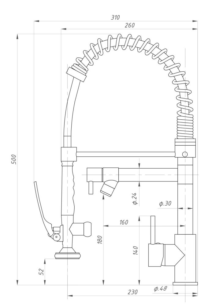Смеситель для кухни с душирующим устройством ПРОФСАН КОМПЛЕКТАЦИЯ тип См-МОЦЩБА (PSM-104-39), артикул PSM-104-39