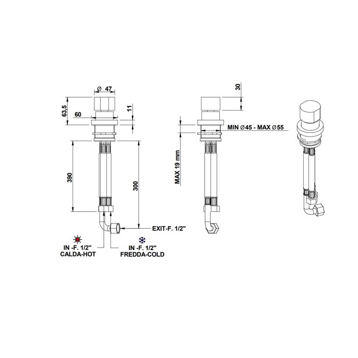 Bongio GIO3 Смеситель, устанавливаемый на столешниц , цвет: хром, артикул 81510CRCRPR