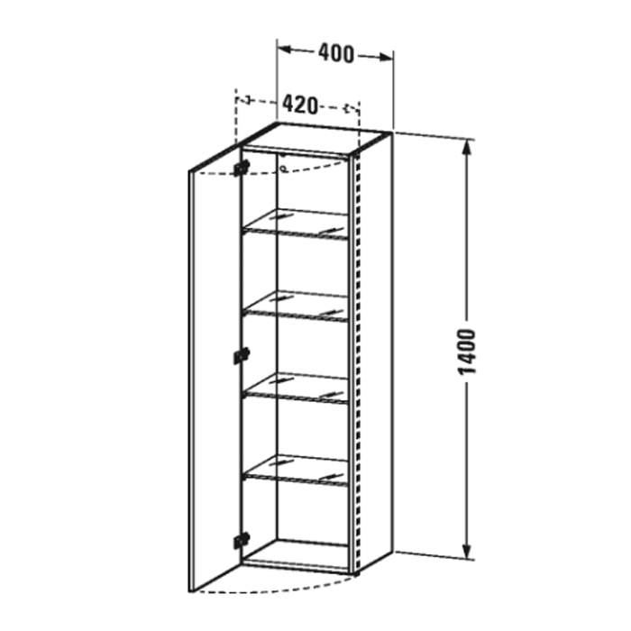 Duravit DuraStyle Колонна  1400x400x360mm, 1 дерца, 4 стеклянные полки, петли справа ,цвет натуральный орех 79