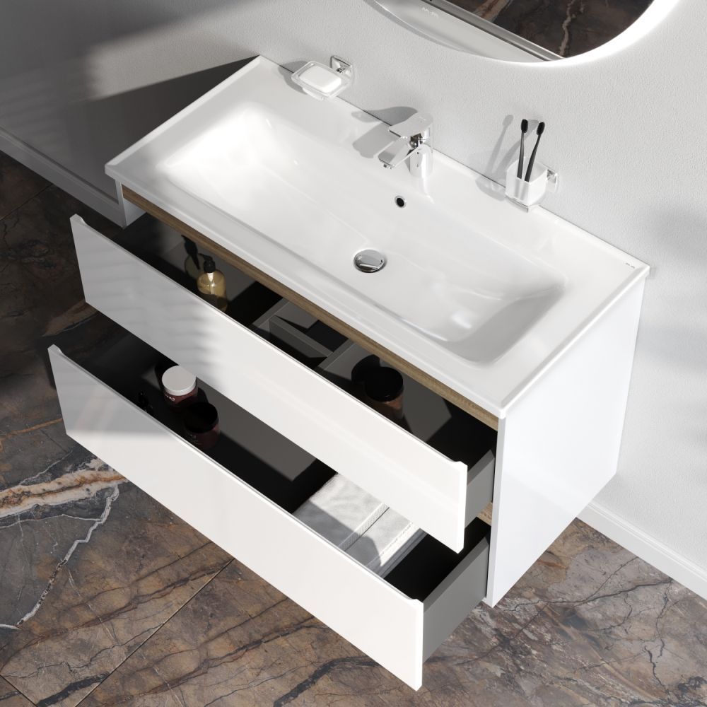 M85AFHX1002WG X-Joy, База под раковину, подвесная, 100 см, 2 ящика, белый глянец