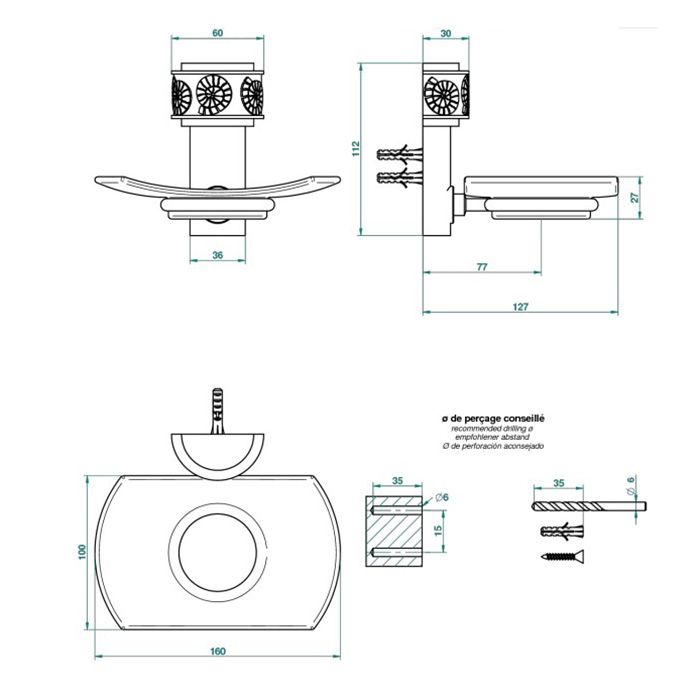 THG Island Мыльница стеклянная, подвесная, цвет Soft gold