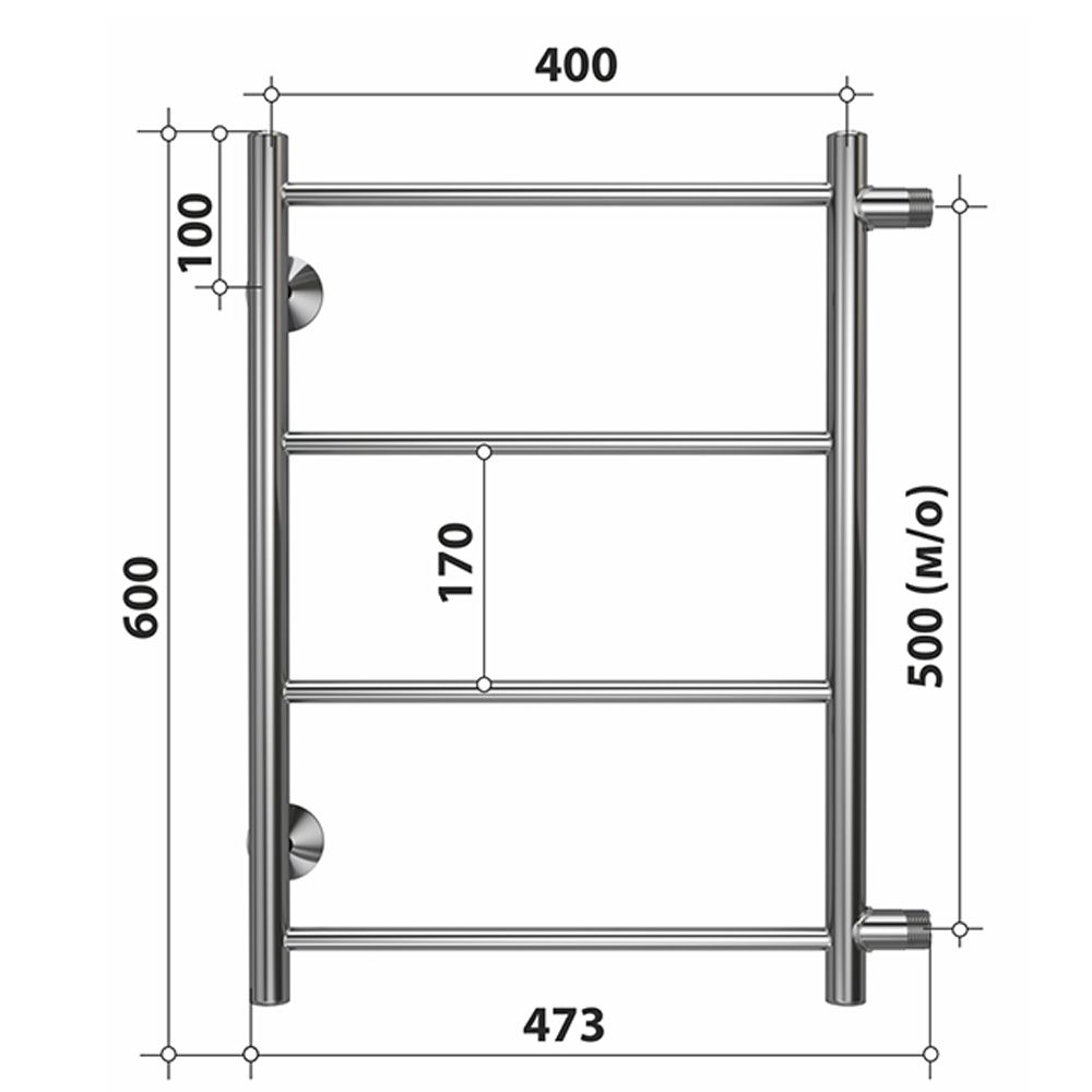 Полотенцесушитель водяной (боковое подключение) Stelmix 60x40 см, прямой