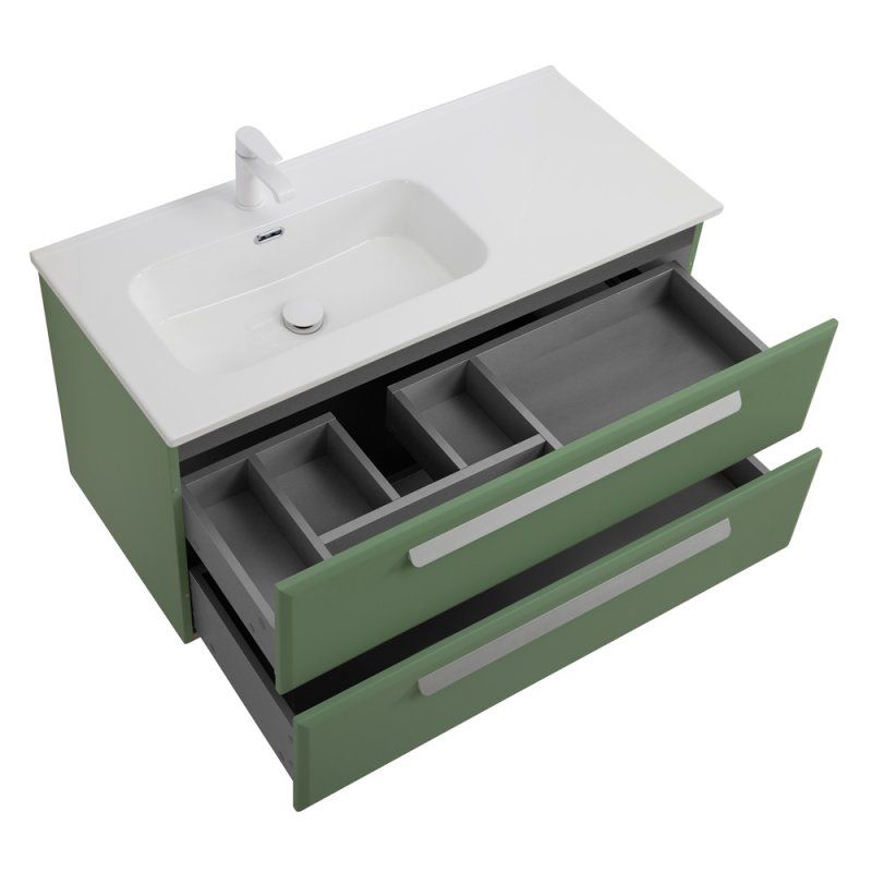 ECO-CER-N База под раковину подвесная с двумя выкатными ящиками, правосторонняя, Bianco Lucido, 1000x457x500, ECO-CER-N-1000-2C-SO-BL-R, артикул ECO-CER-N-1000-2C-SO-BL-R