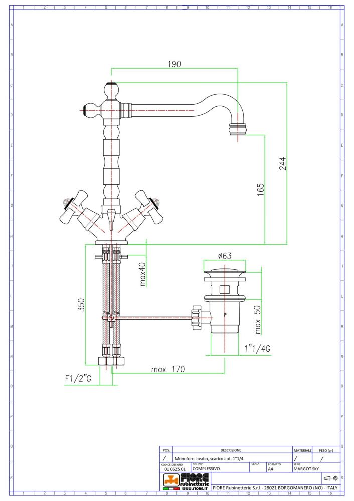 Fiore Margot Sky, двухвентильный смеситель для раковины с донным клапаном, цвет хром - Swarovski