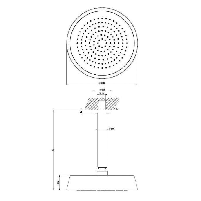 Gessi Cono Душевая головка потолочная, высота изготавливается под заказ, с защитой от известкового налёта, цвет: хром