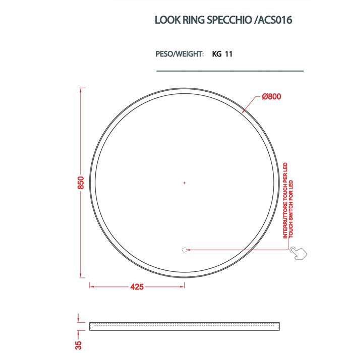Artceram Б/С Зеркала Зеркало Ø 85 см в металлической раме с LED-подсветкой и сенсорным выключателем, цвет черный матовый