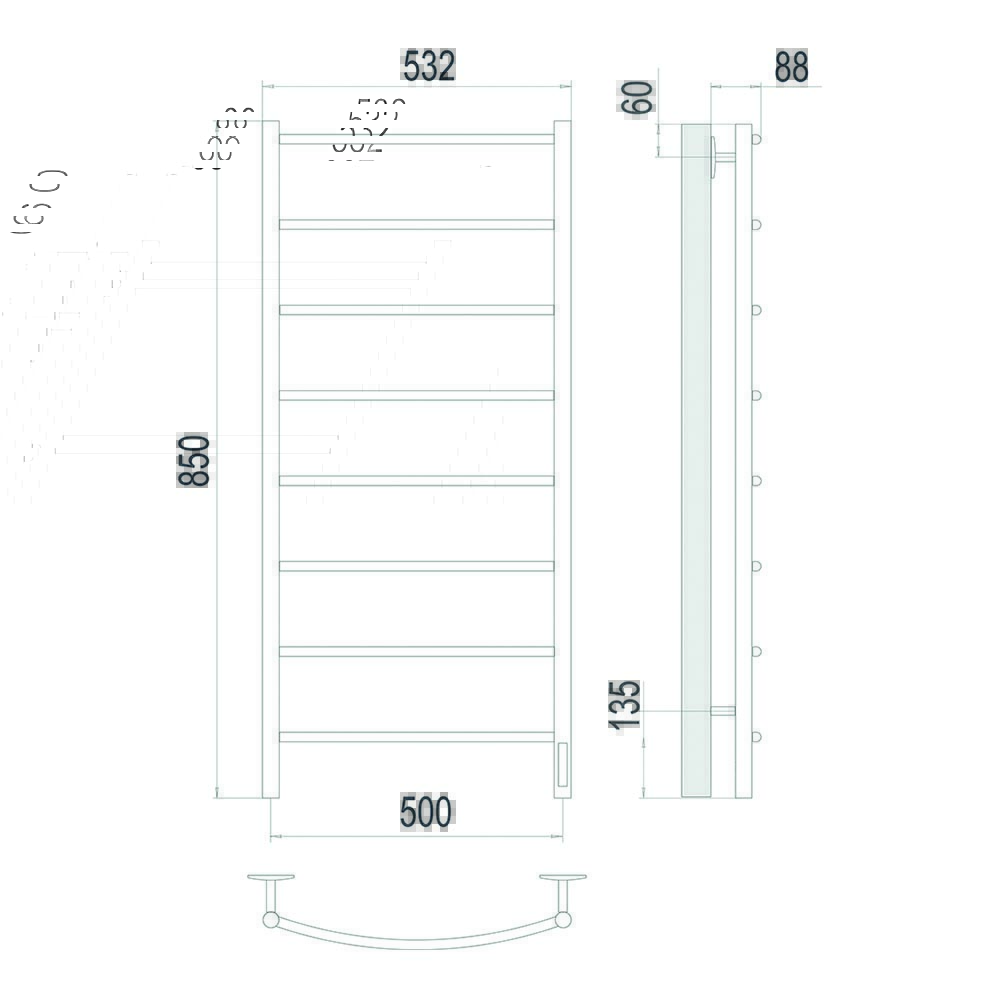 Полотенцесушитель электрический Terminus Классик П8 50х85quick touch, сатин, артикул 4670078561411