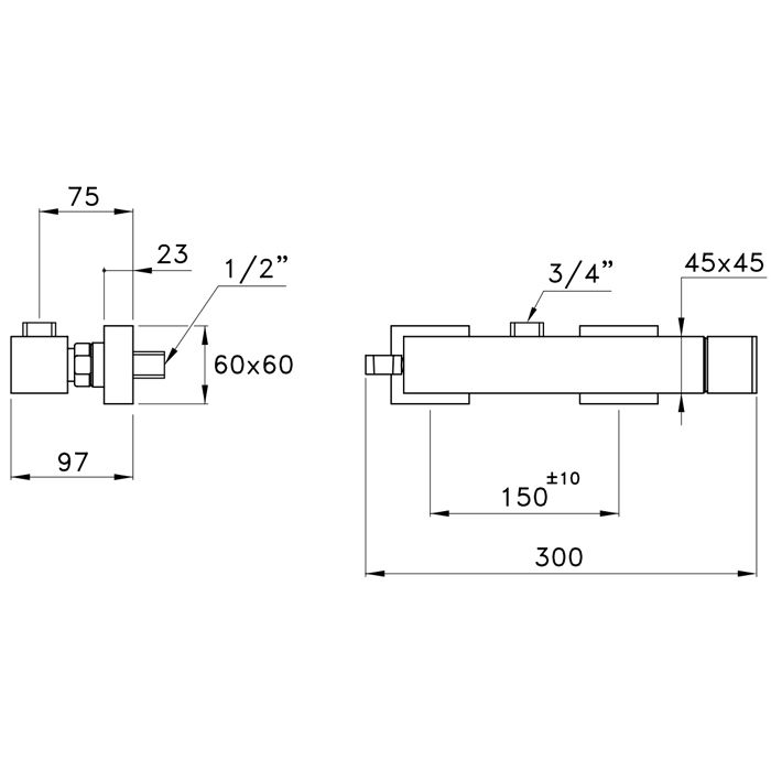 Stella Bamboo Quadro Смеситель для душа 3283, вывод сверху, цвет: хром