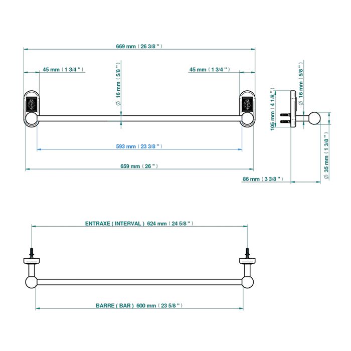 THG OCEANIA Полотенцедержатель 600 мм., цвет хром