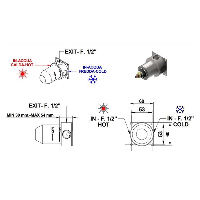 Bongio Time 2020 Внутрення часть для встроенных термостат смесителей для душа на 1 выход, артикул 09697AS00