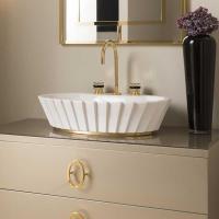 OASIS PLISSE Раковина 655х455х160 мм., для установки на столешницу, с 3 отверстиями для смесителя, окантовка золото, цвет белый