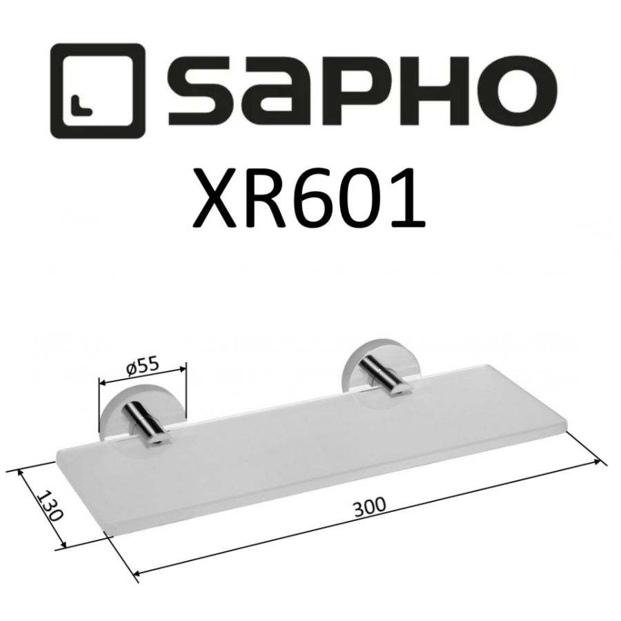 Полка X-ROUND стеклянная 300x130 мм, с хромированными держателями, Sapho