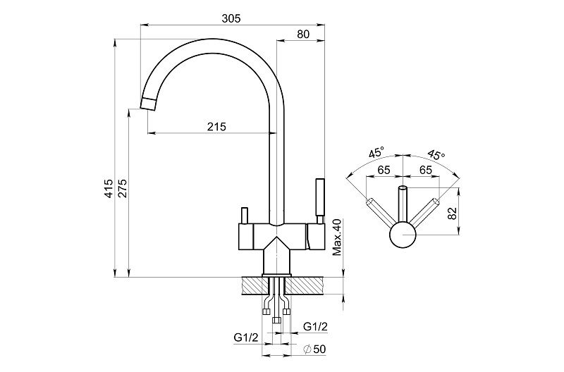 Смеситель для кухни GRANULA (7104, ГРАФИТ МАТОВЫЙ), артикул 7104, ГРАФИТ МАТОВЫЙ