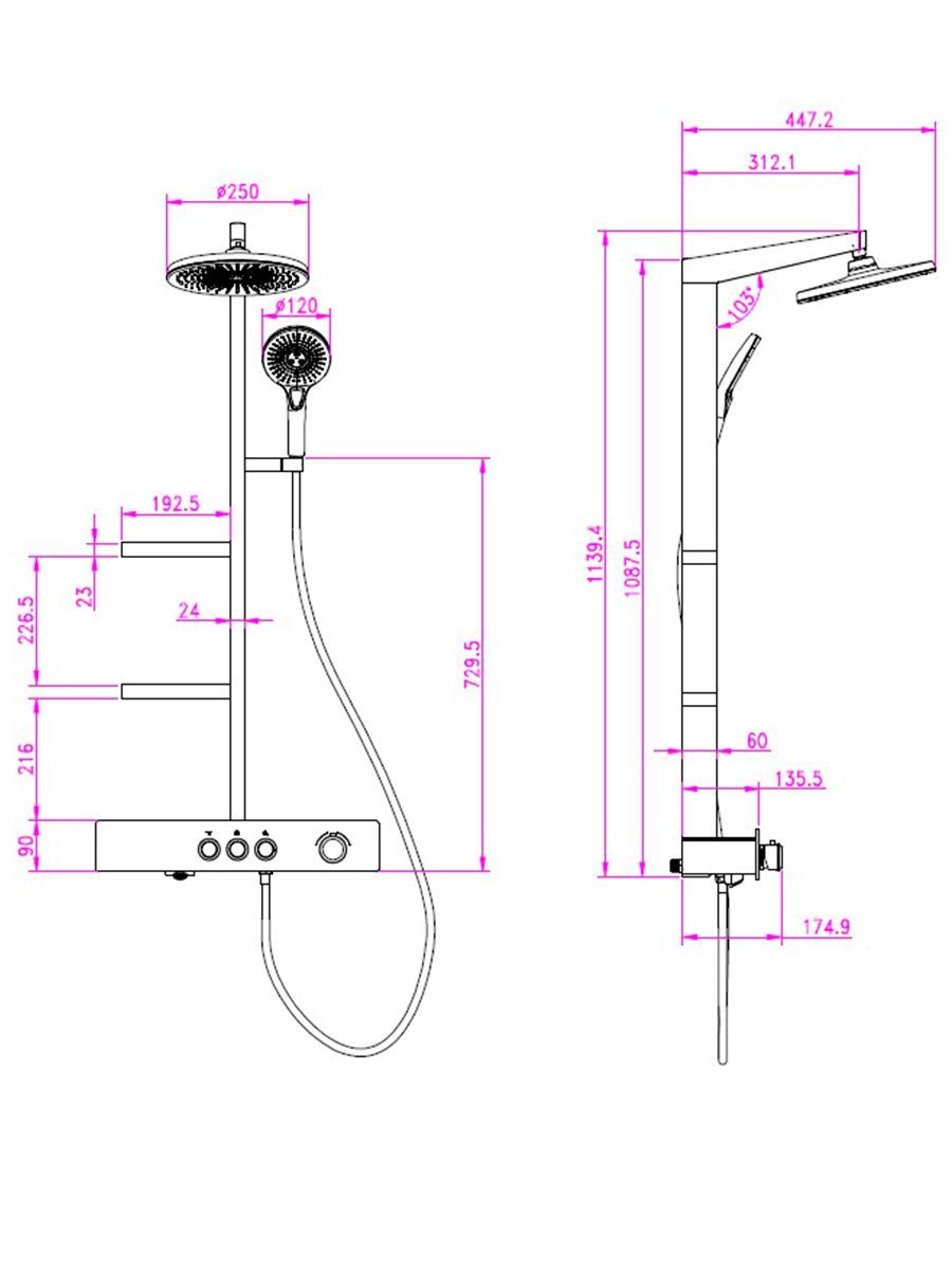 AQM 8005W Душевая система для душа с термостатом,  Белый AQM 8005W Душевая система для душа с термостатом,  Белый