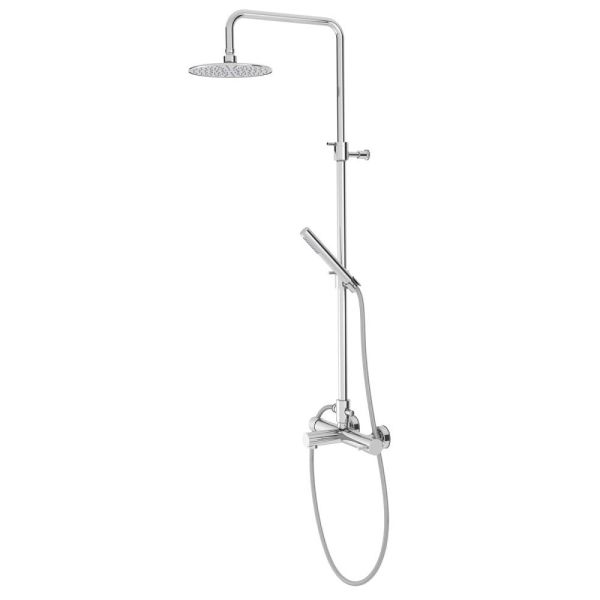 Oioli Micro, душевая телескопическая колонна 69.5-117.5 см: с изливом и верхним душем Ø25 см из латуни, цвет хром