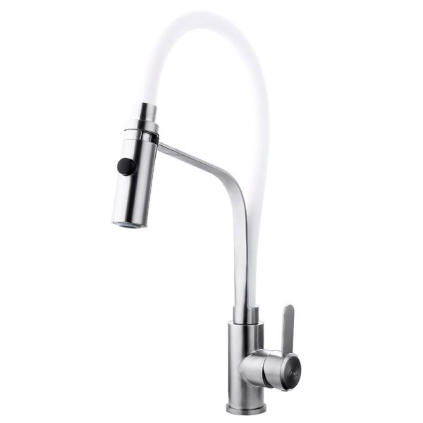 Смеситель для кухни с гибким изливом FASHUN A54112-8, сатин/белый