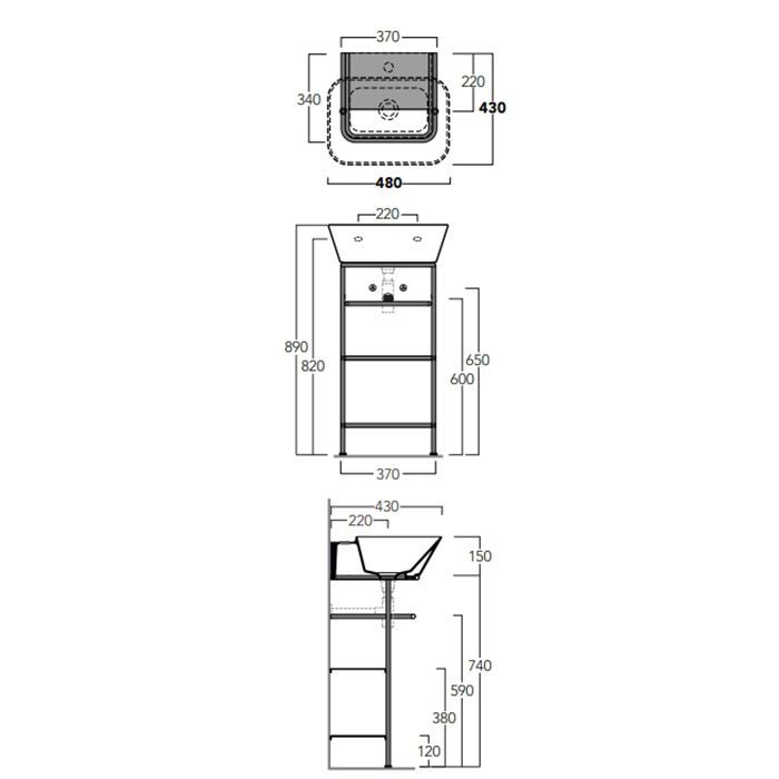 SIMAS WAVE Структура под раковину 370х342х740 мм., напольная, металлическая, цвет черный матовый, артикул WASA08