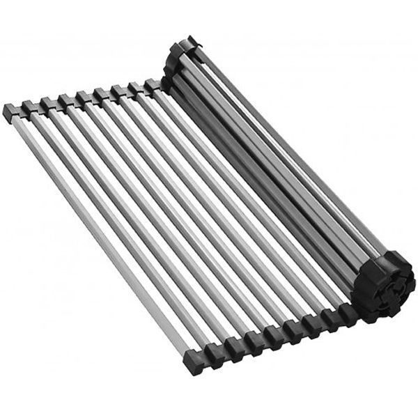 Ролл-маты, OMOIKIRI, ROLL-02-IN, ширина, мм-425, глубина, мм-350, материал: нержавеющая сталь/ черный силикон, цвет: нержавеющая сталь, стильные коврики расстилаются на крыле мойки или на столешнице. Прутья круглой формы. увеличивают пространство для сушк