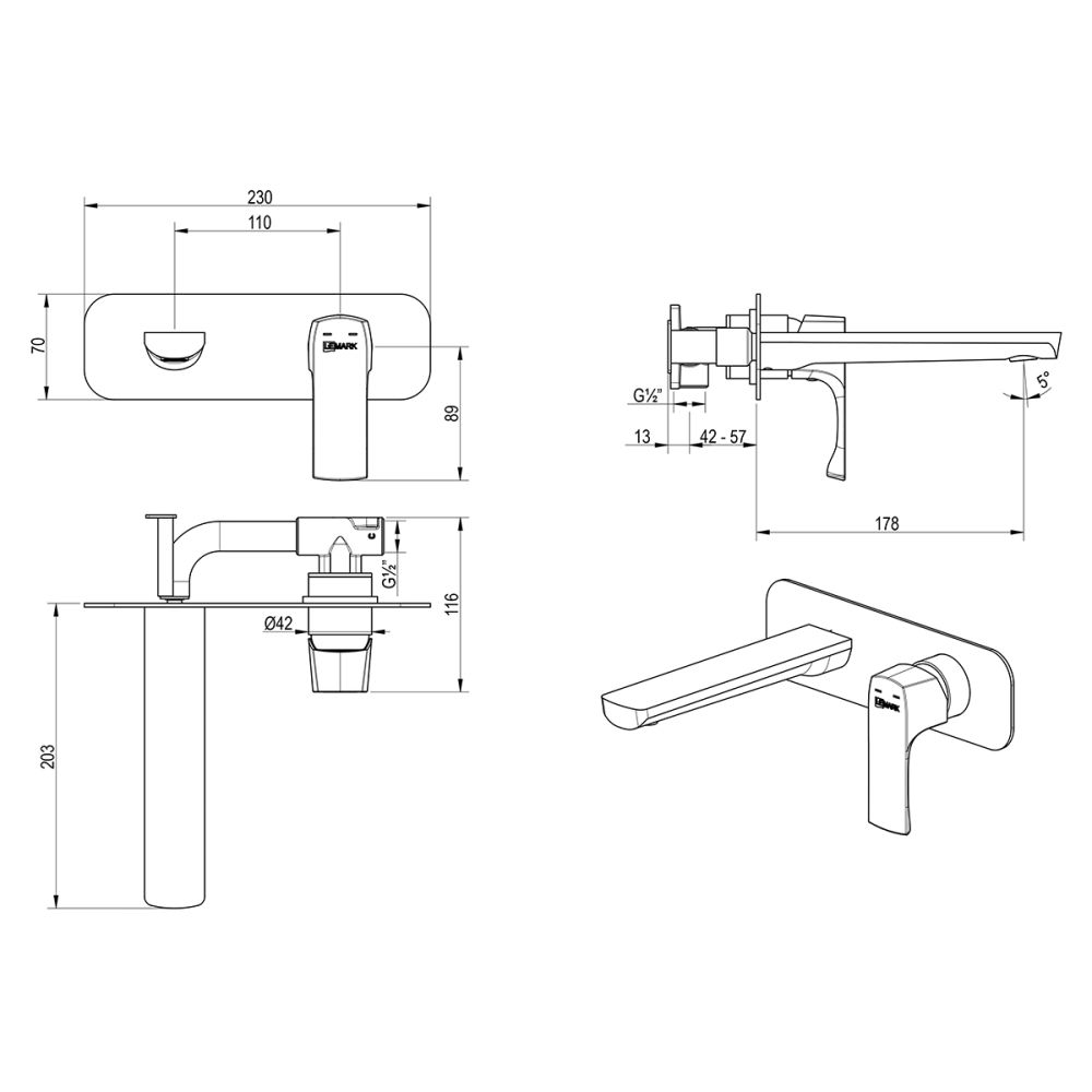 Смеситель Lemark Ursus для раковины встраиваемый (LM7226BG), артикул LM7226BG