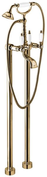 Emmevi Deco Ceramic, двухрычажный напольный смеситель для ванны (излив 12 см), с набором для душа, цвет бронза