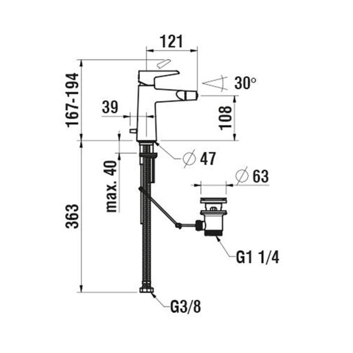 Смеситель для биде, Laufen, Val, тип открывания воды-рычажный, тип регулирования воды-керамический картридж, отверстия для монтажа-1, вынос излива, мм-121, тип подводки-гибкая, стандарт подвода воды-3/8", цвет-хром