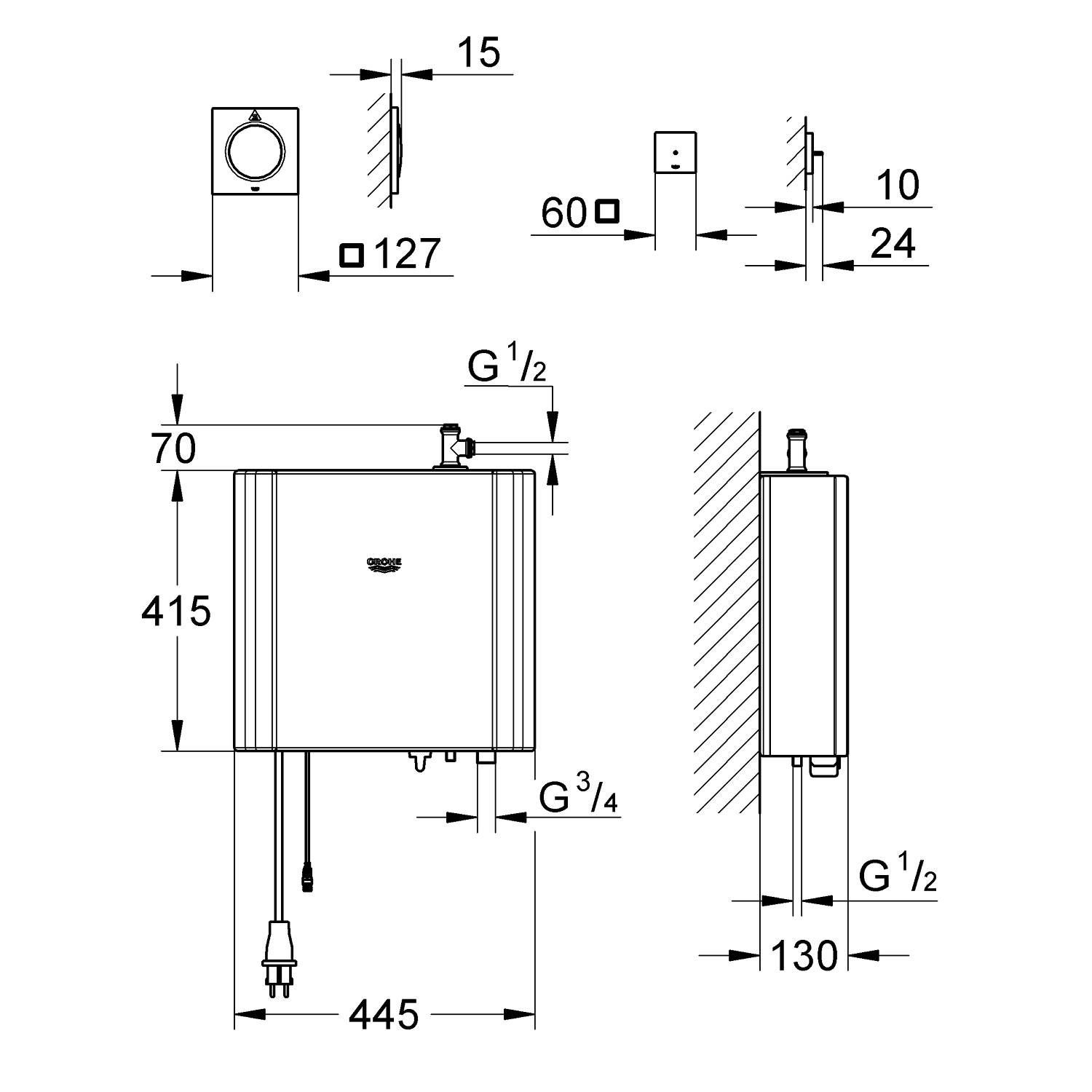 Генератор пара 2,2 кВт GROHE F-digital deluxe для малой паро-душевой кабины (36362000) Генератор пара 2,2 кВт GROHE F-digital deluxe для малой паро-душевой кабины (36362000)