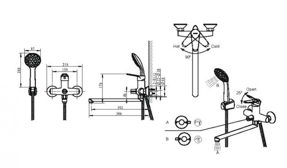 Смеситель для ванны Bravat Emeralda F6135147CP-LB-RUS, хром