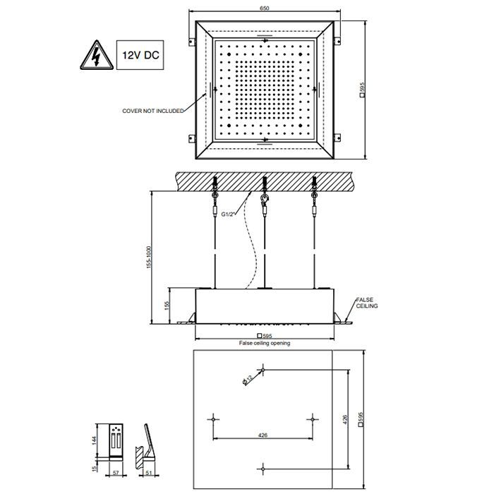 GESSI AFILO Душ. система 500x500 мм, встраив в потолок, режимы:тропич.ливень, хромотерап, с пультом д/у, цвет белый (без панели 57012 и блока RIR5402)
