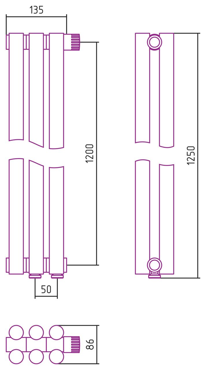 Отопительный радиатор ЭСТЕТ-11 н/ж EU50 1200х135 / 3 сек (Матовое ЗОЛОТО)