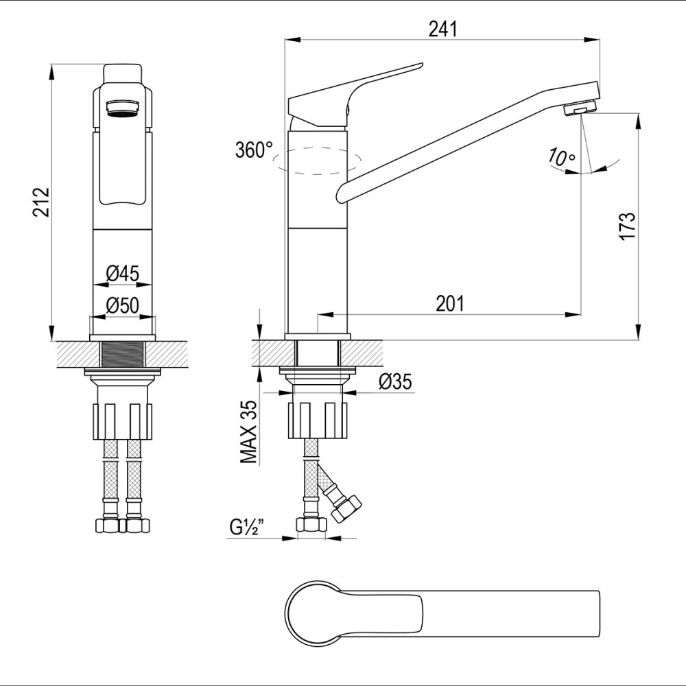 Смеситель Rossinka для кухни с поворотным изливом (RS29-25), артикул RS29-25