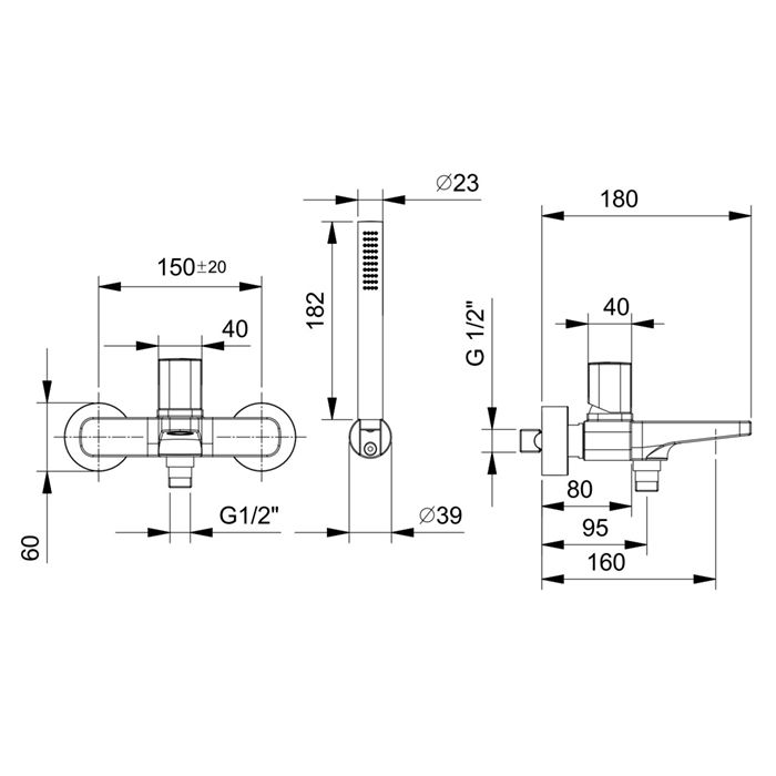 Fantini Lame Смеситель для ванны, настенный, на 2 источника, излив 160мм, с ручн.душем, цвет: хром
