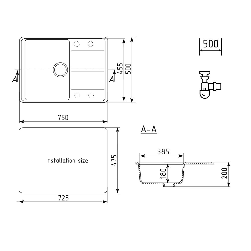 Кухонная мойка Ulgran Quartz Prima 750-05, бетон, артикул Prima 750-05