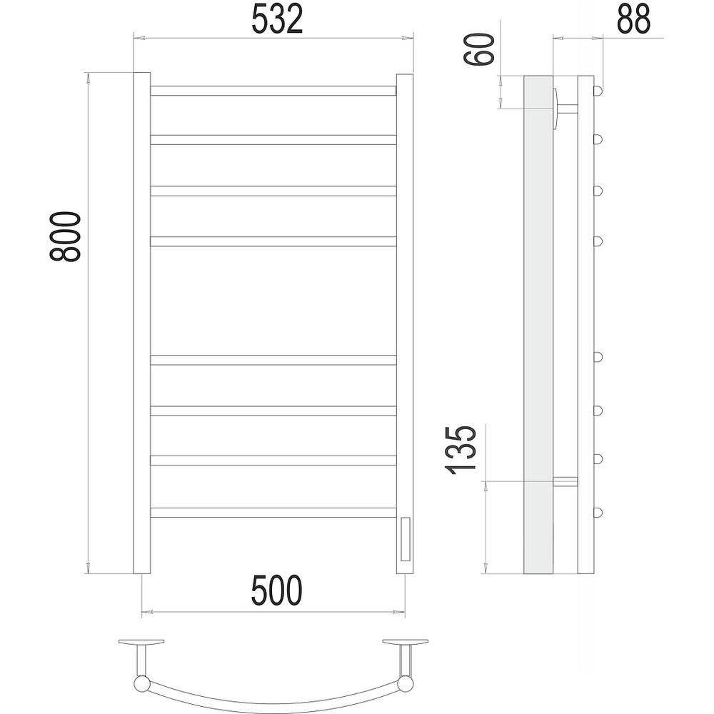 Полотенцесушитель электрический Terminus Классик П8 50х80 КС, черный муар, артикул 4670078542991