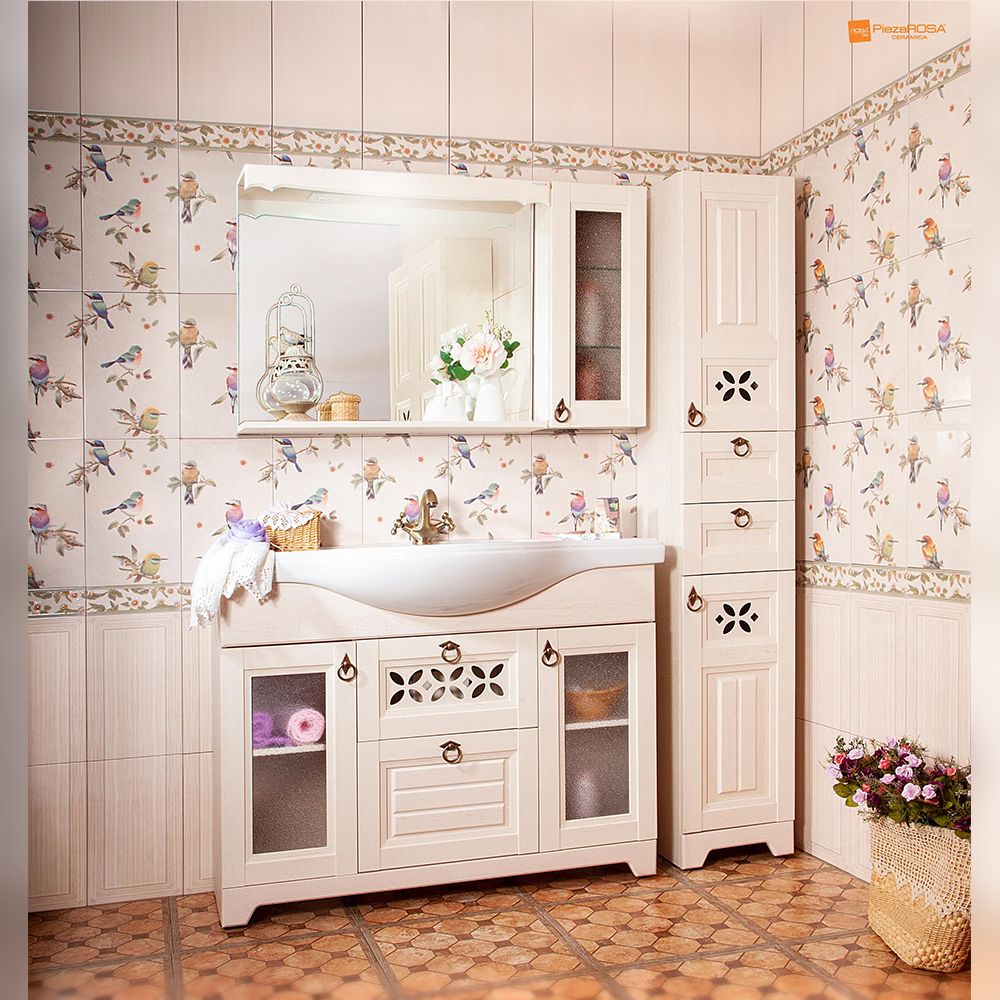 Зеркало со шкафчиком Бриклаер КАНТРИ 115S, бежевый дуб прованс, артикул КАНТРИ 115S