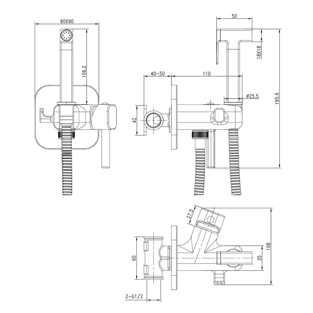 Смеситель Lemark Solo с гигиеническим душем, встраиваемый (LM7173C), артикул LM7173C