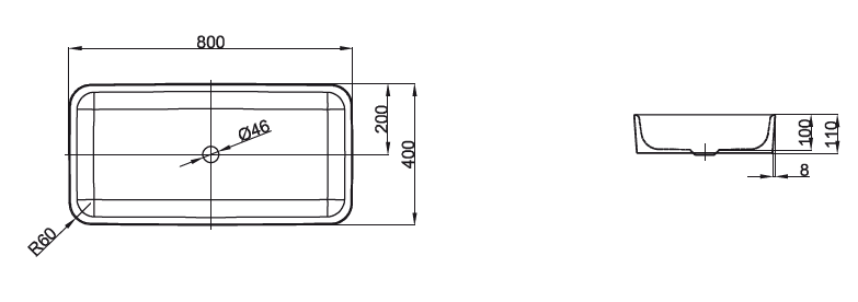 BETTEART Раковина на столешницу, 80х40хh11 cм,эмалированная,без отверстия под смеситель и перелива,с крепежом,цвет белый