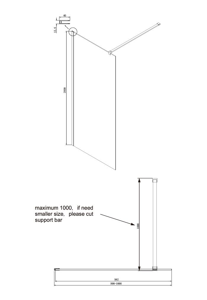 Душевая перегородка Ambassador Walk-in 15031102-ST5, свободный вход, линейный трап, 100см