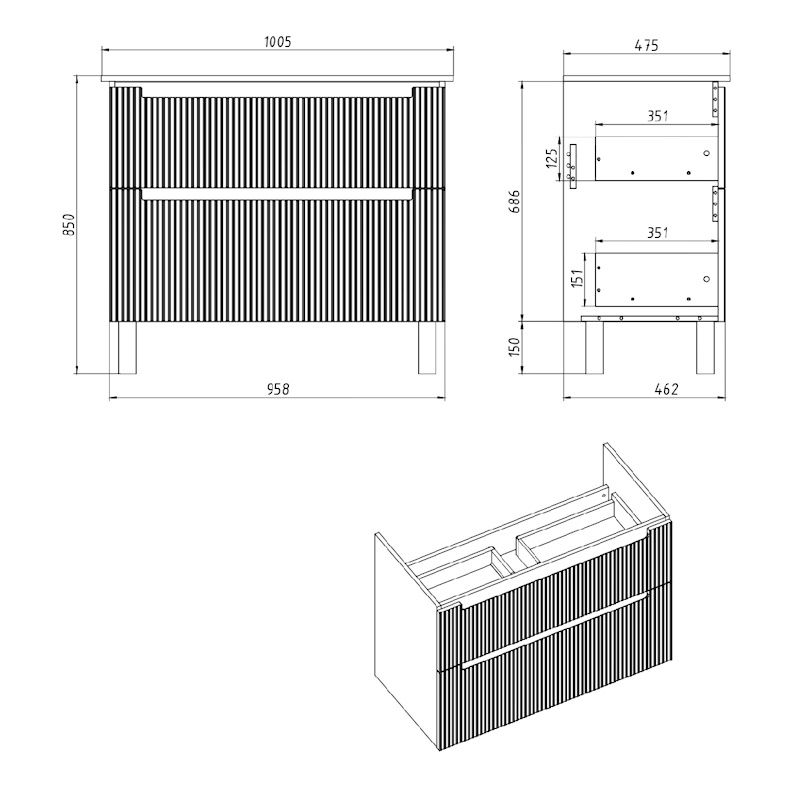 Тумба под раковину подвесная Dreja Euphoria 100 см, серый базальт, артикул 99.2023