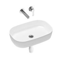 Комплект 3 в 1 Lavinia Boho Bathroom Sink Slim 21510172, накладная фарфоровая раковина 54 см, встраиваемый смеситель со скрытым механизмом, пластиковый сифон