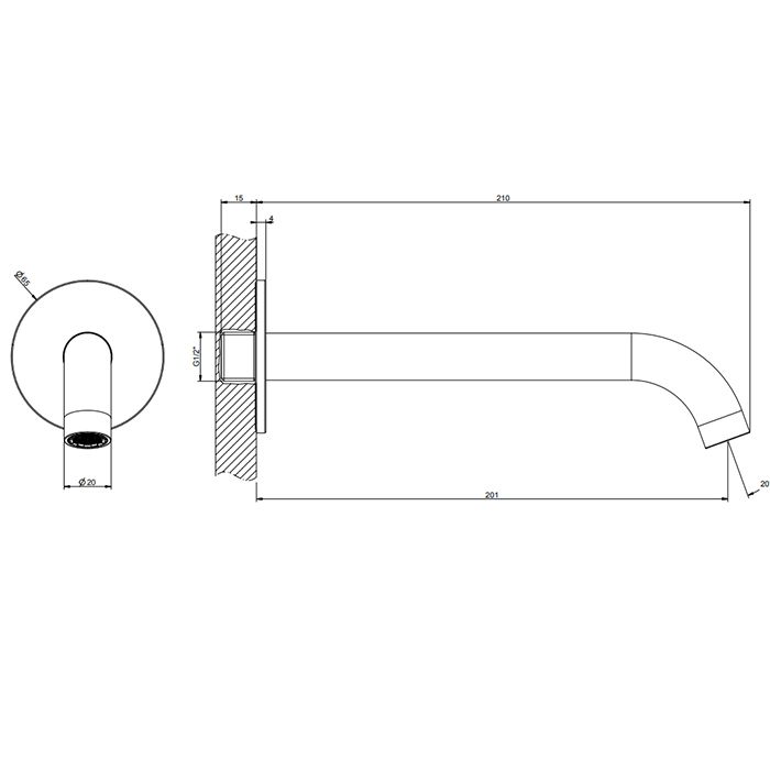 GESSI 316 Настенный излив 200мм на 1/2”, комбинируемый с удаленным управлением (не входит в комплект), цвет: brushed black metal pvd