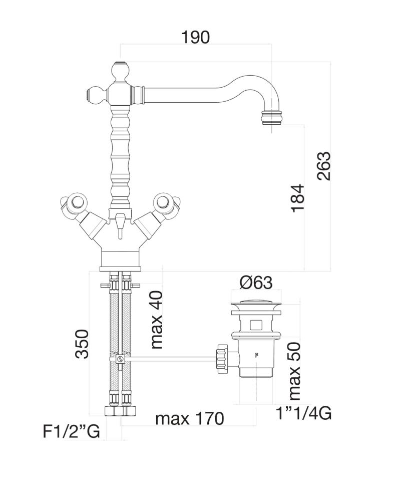 Смеситель для раковины Fiore COLONIALE 02CO0625, хром/золото, артикул 02CO0625