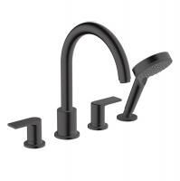 Смеситель для ванны и душа, Hansgrohe, Vernis, тип открывания воды-рычажный, монтаж-горизонтальный (на борт ванны), отверстия для монтажа-4, вынос излива, мм-211, ручной душ-в комплекте, цвет-черный матовый Смеситель для ванны и душа, Hansgrohe, Vernis, тип открывания воды-рычажный, монтаж-горизонтальный (на борт ванны), отверстия для монтажа-4, вынос излива, мм-211, ручной душ-в комплекте, цвет-черный матовый