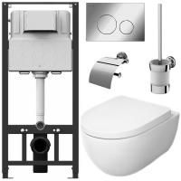 Комплект унитаза с инсталляцией AM.PM Awe CK11FB с сиденьем Микролифт с клавишей смыва Хром и аксессуарами для ванной комнаты Комплект унитаза с инсталляцией AM.PM Awe CK11FB с сиденьем Микролифт с клавишей смыва Хром и аксессуарами для ванной комнаты