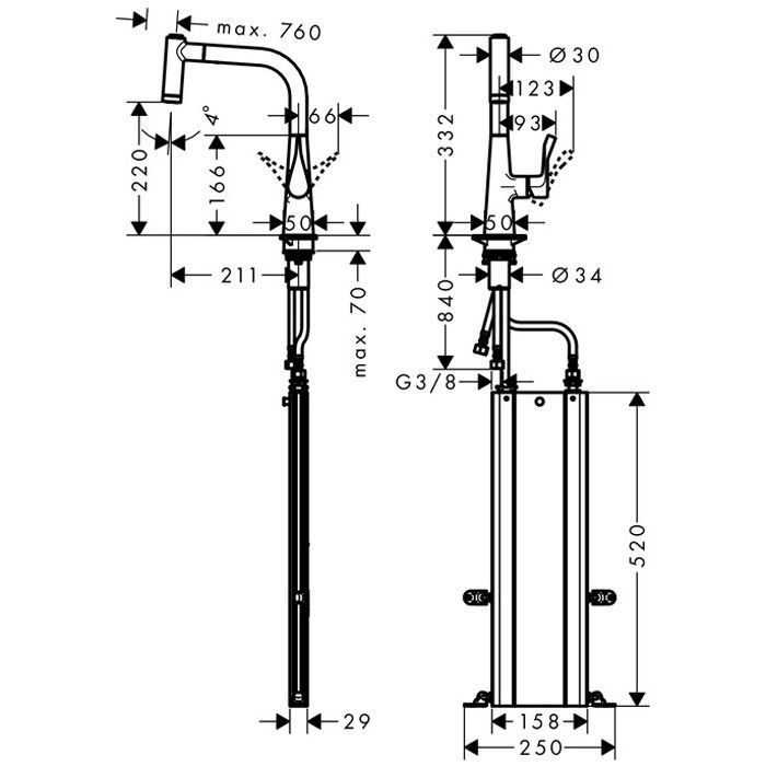 Смеситель для кухни, Hansgrohe, Metris M71, тип открывания воды-однорычажный, тип регулирования воды-керамический картридж, монтаж-на раковину/столешницу, отверстия для монтажа-1, высота, мм-332, вынос излива, мм-211, тип излива-выдвижной, поворотный  на  Смеситель для кухни, Hansgrohe, Metris M71, тип открывания воды-однорычажный, тип регулирования воды-керамический картридж, монтаж-на раковину/столешницу, отверстия для монтажа-1, высота, мм-332, вынос излива, мм-211, тип излива-выдвижной, поворотный  на