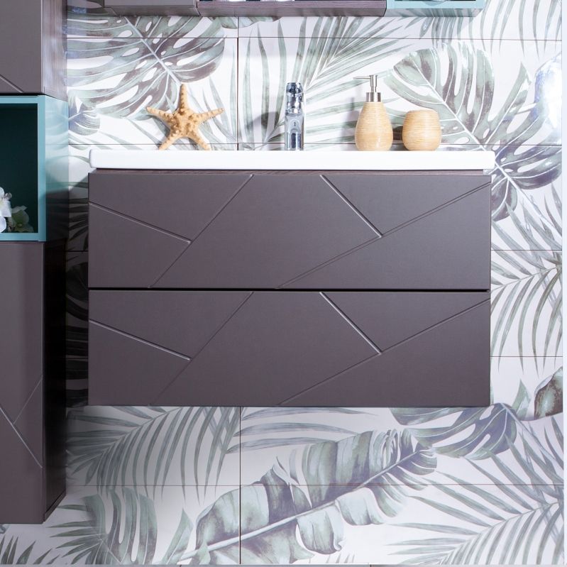 Тумба под раковину Бриклаер Кристалл 80 подвесная Ясень Анкор темный