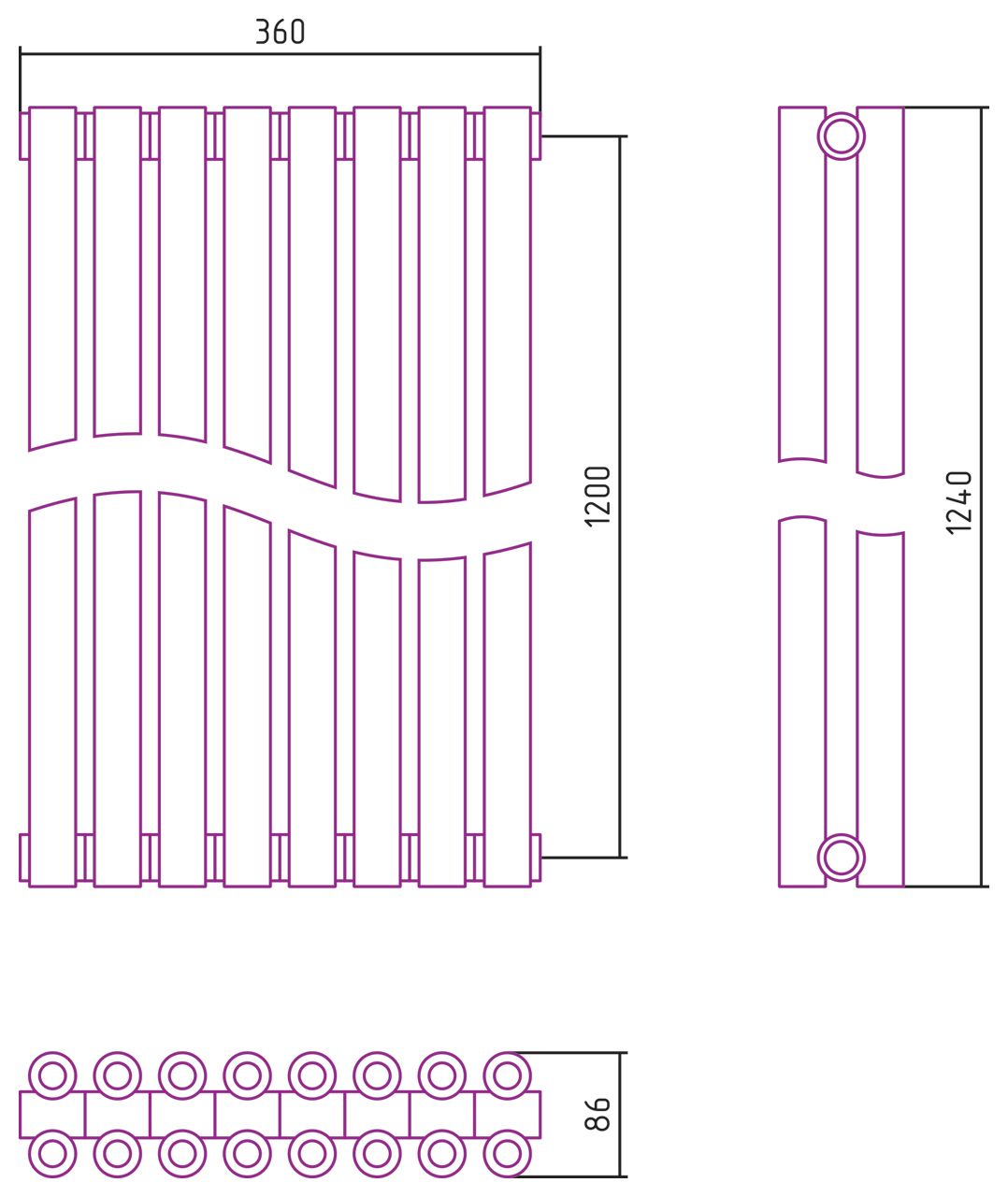 Отопительный радиатор ЭСТЕТ-00 н/ж 1200х360 / 8 сек (ЗОЛОТО)